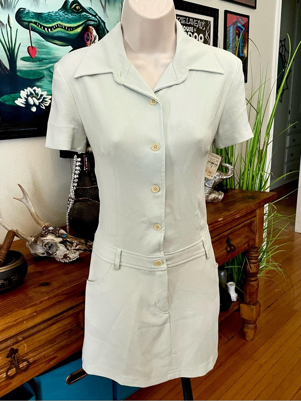 Vintage Parallel Neiman Marcus Mint Green Safari Mini Dress 4 NWT